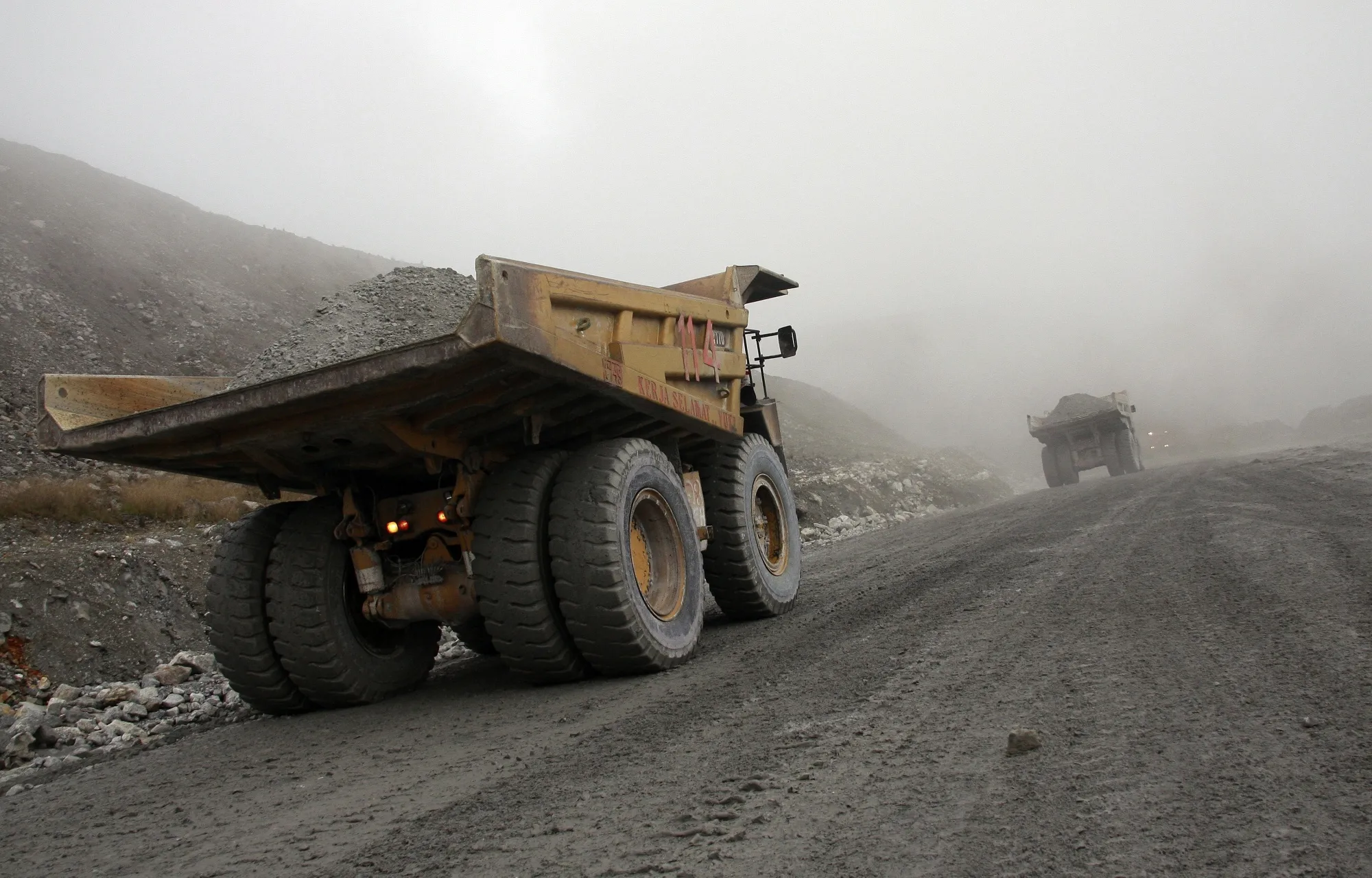 Heavy machinery vehicles collect&nbsp;ore deposits at the Freeport McMoRan&nbsp;gold and copper mines in Papua province, Indonesia.&nbsp;