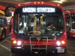 An electric bus awaiting passengers in Washington D.C.'s Union Station bus deck.