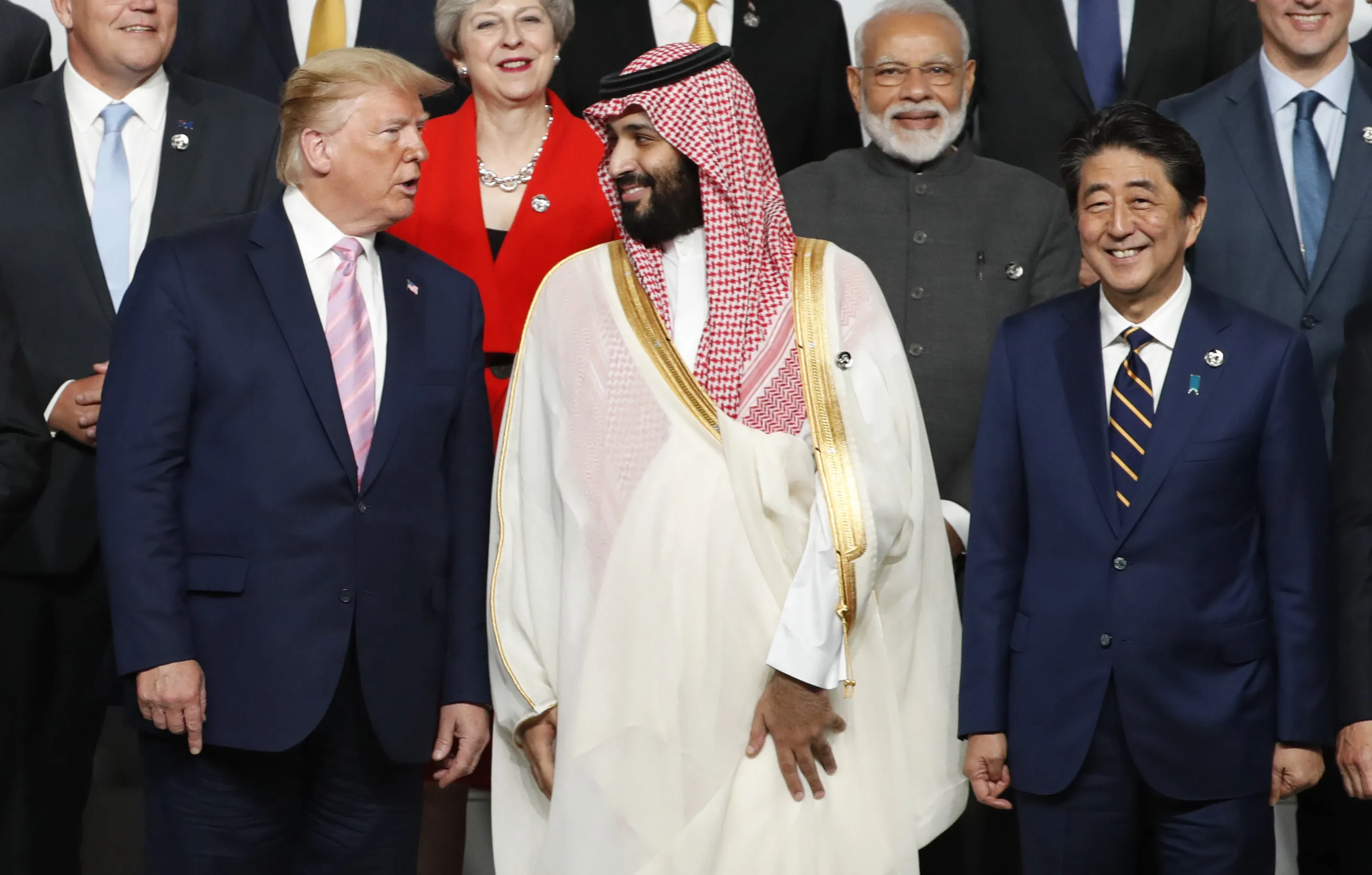 Donald Trump (left),&nbsp;speaks with Saudi Arabia&nbsp;Crown Prince Mohammed bin Salman (center)&nbsp;in 2019 at Group of 20&nbsp;summit in Osaka, Japan.