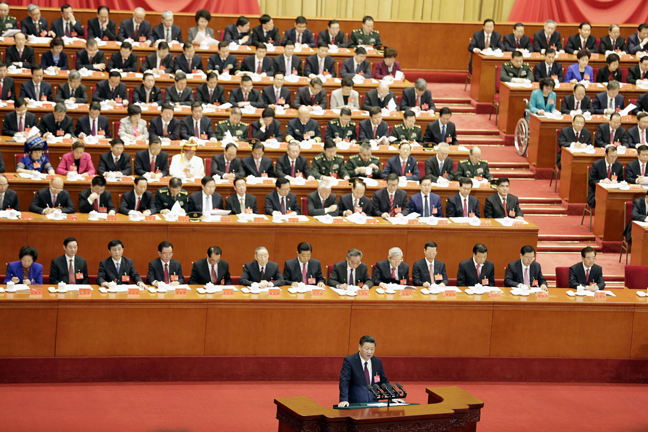 Xi Jinping speaks during the 19th National Congress of the Communist Party of China.

