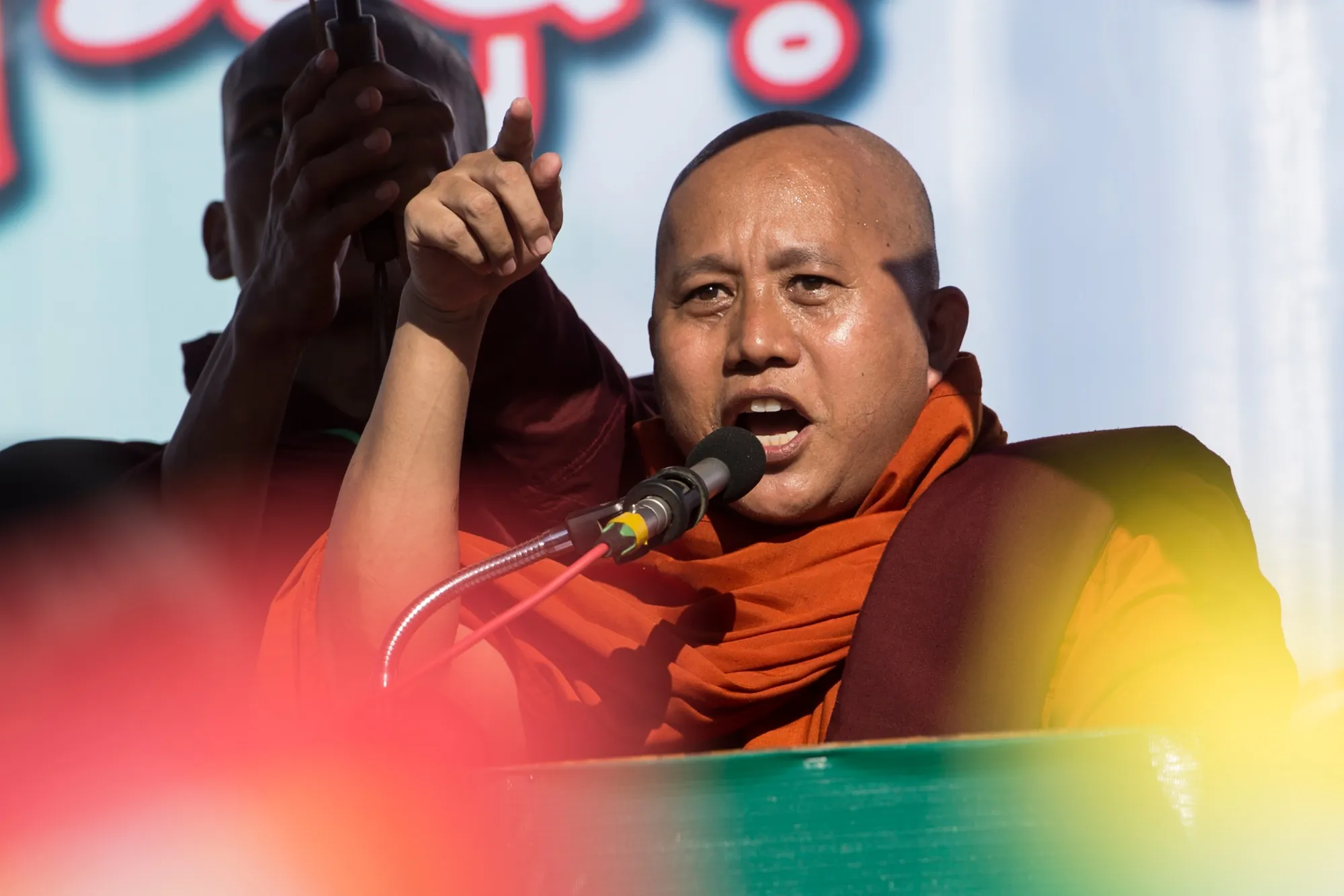 Wirathu at a rally in Yangon in 2018.