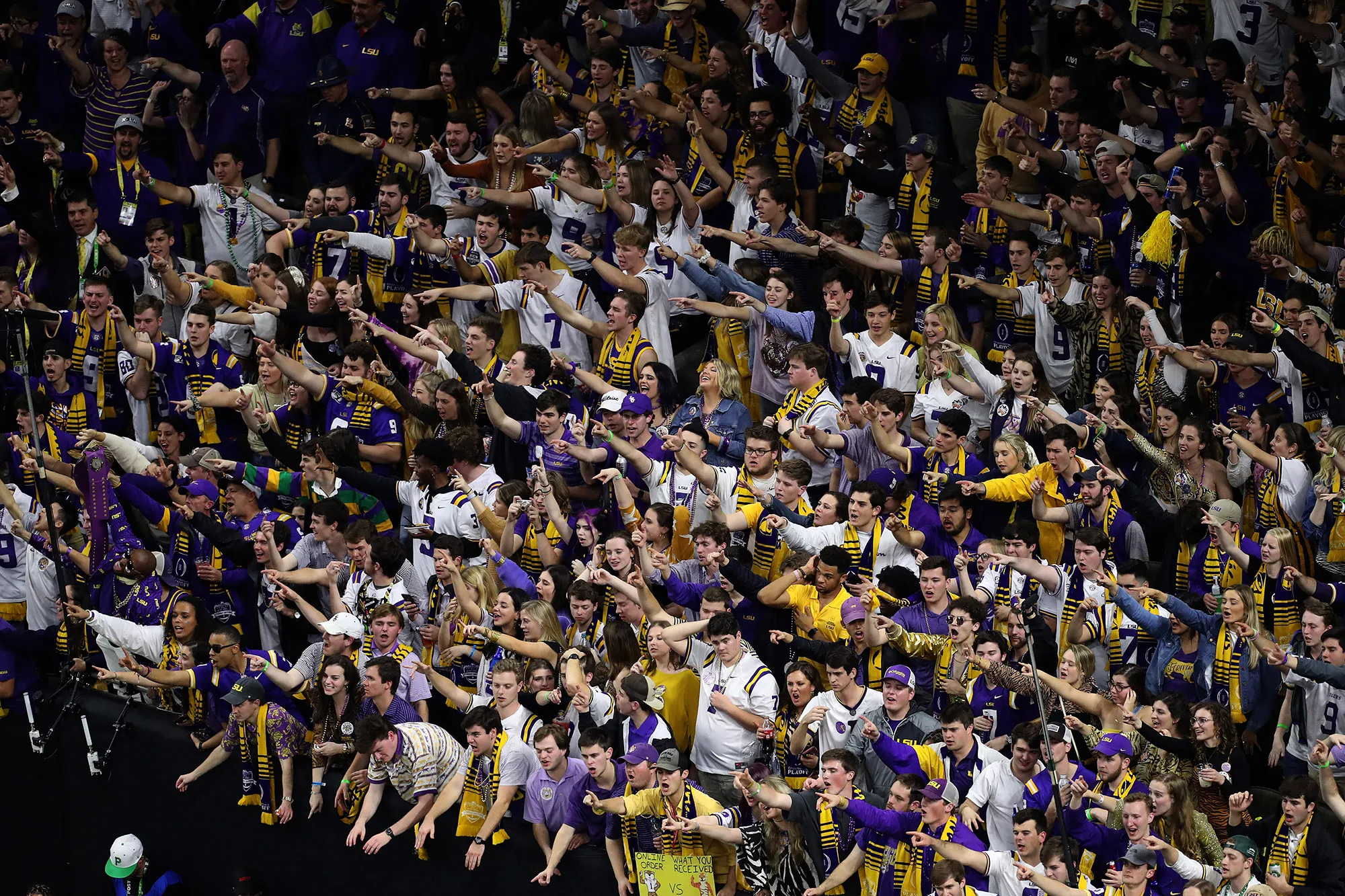 Louisiana State University&nbsp;Tigers fans cheer during a game.&nbsp;