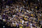 Louisiana State University&nbsp;Tigers fans cheer during a game.&nbsp;