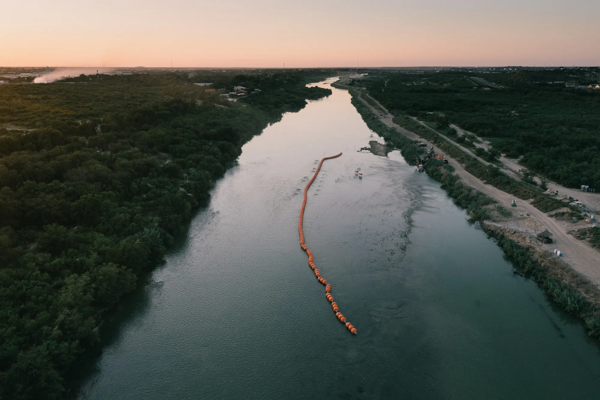 A string of buoys used as a border barrier on the Rio Grande River in Eagle Pass, Texas, on&nbsp;July 13.&nbsp;