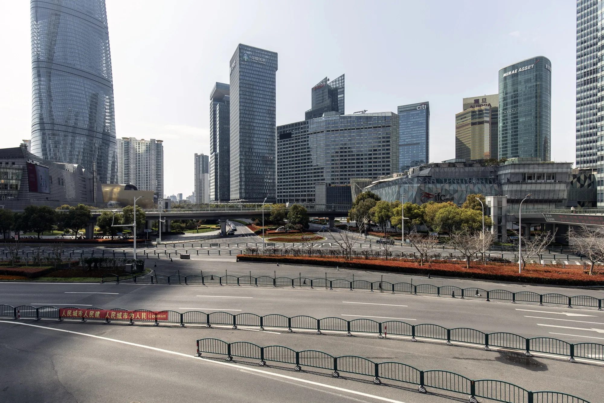 An empty road in Shanghai, on March 23.
