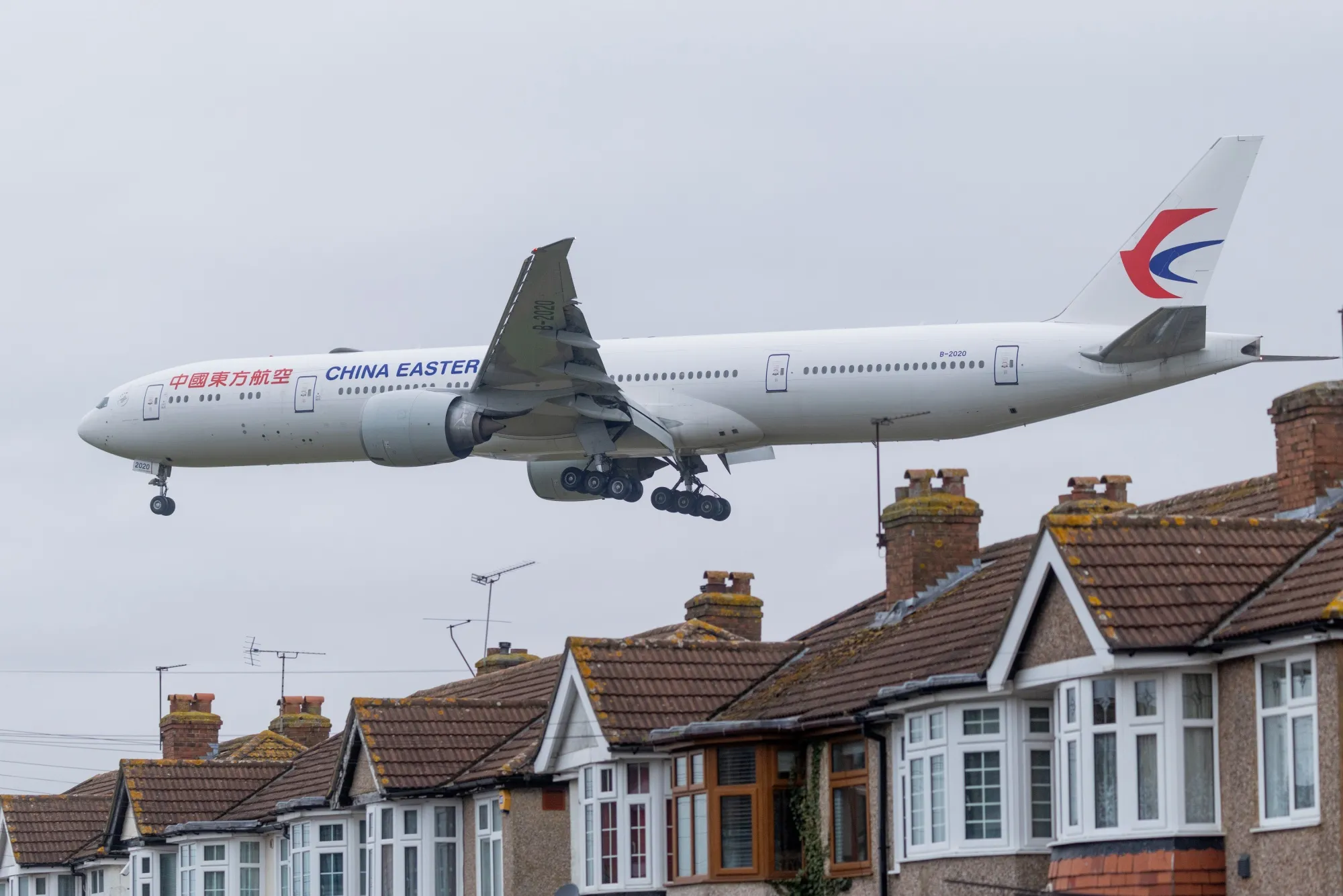A China Eastern Airlines Corp. plane prepares to land at London Heathrow Airport.