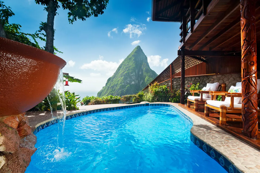A view from a pool&nbsp;at&nbsp;Ladera&nbsp;in Saint&nbsp;Lucia.