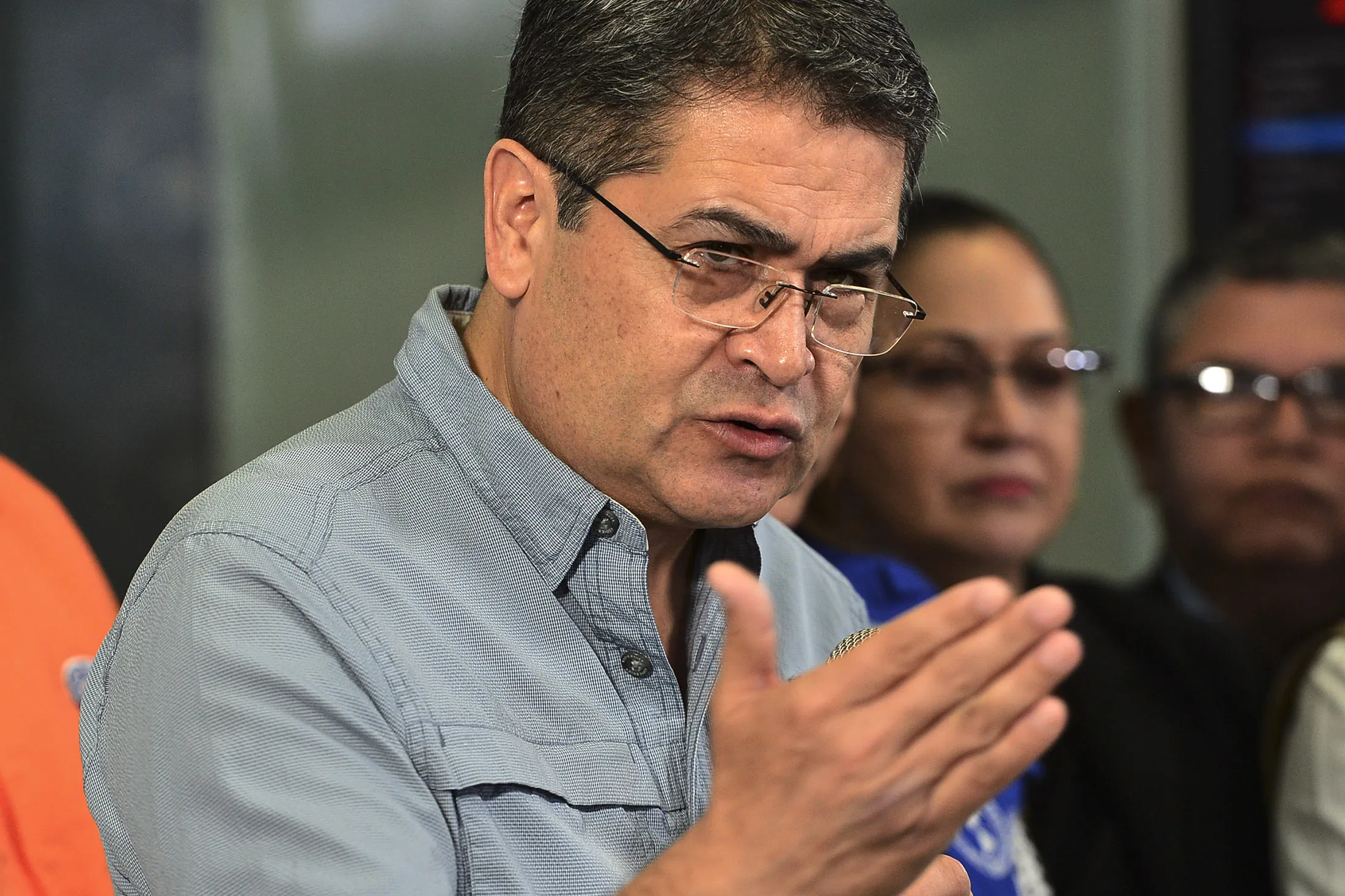 Honduran President Juan Orlando Hernandez speaks during a press conference&nbsp;in Tegucigalpa, on March 11.