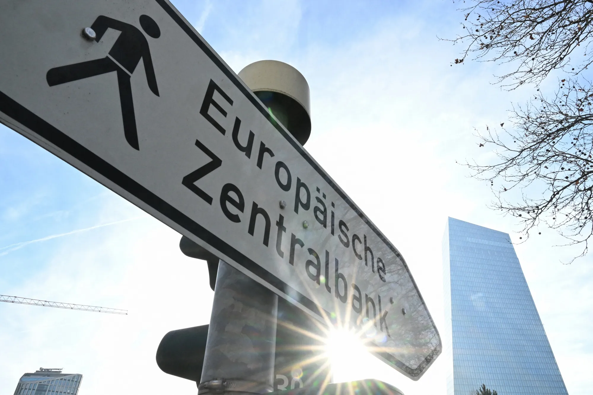 A sign for the European Central Bank&nbsp; headquarters in Frankfurt.