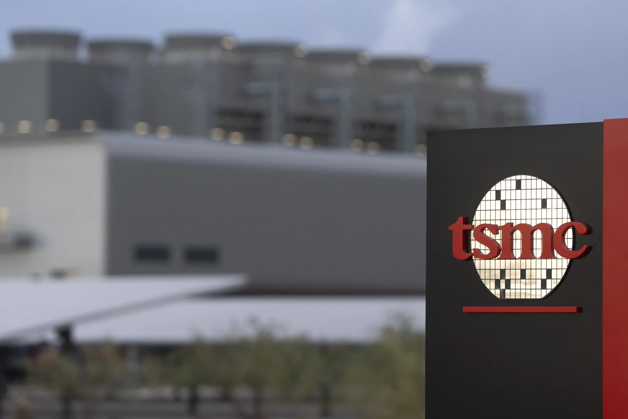 Signage for Taiwan Semiconductor Manufacturing Co. (TSMC) at it's fabrication plant in Phoenix.