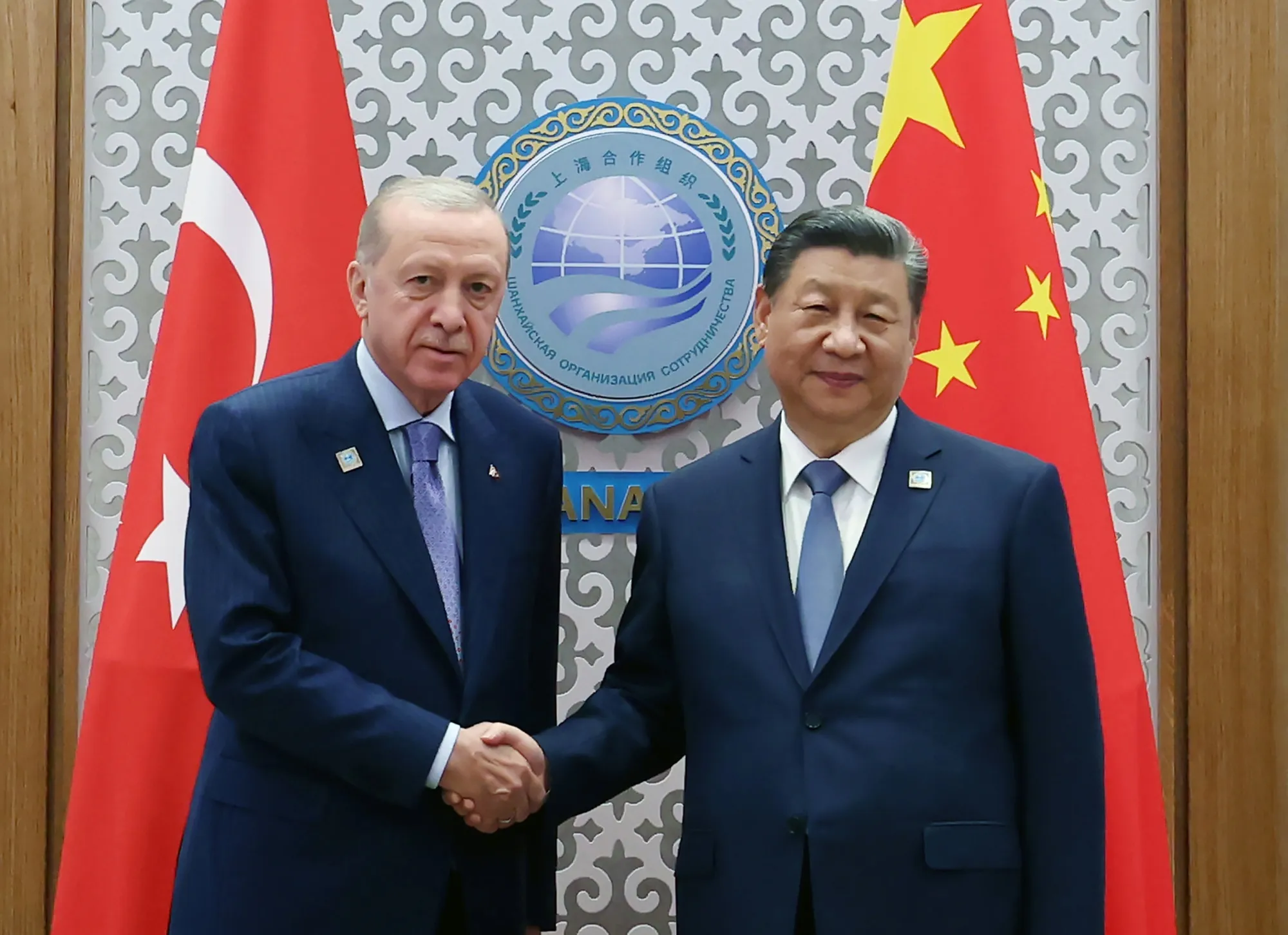 Recep Tayyip Erdogan with&nbsp;Xi Jinping in Astana, Kazakhstan on July 4