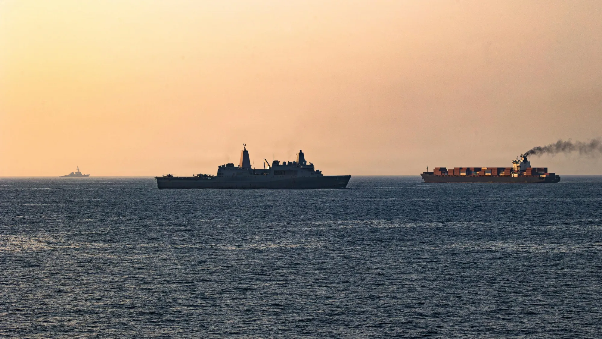 US forces patrol near a cargo ship in the Arabia Sea,&nbsp;in a photo released by the US Central Command,&nbsp;on April 20.