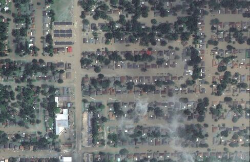 A satellite image of August flooding in Baton Rouge.
