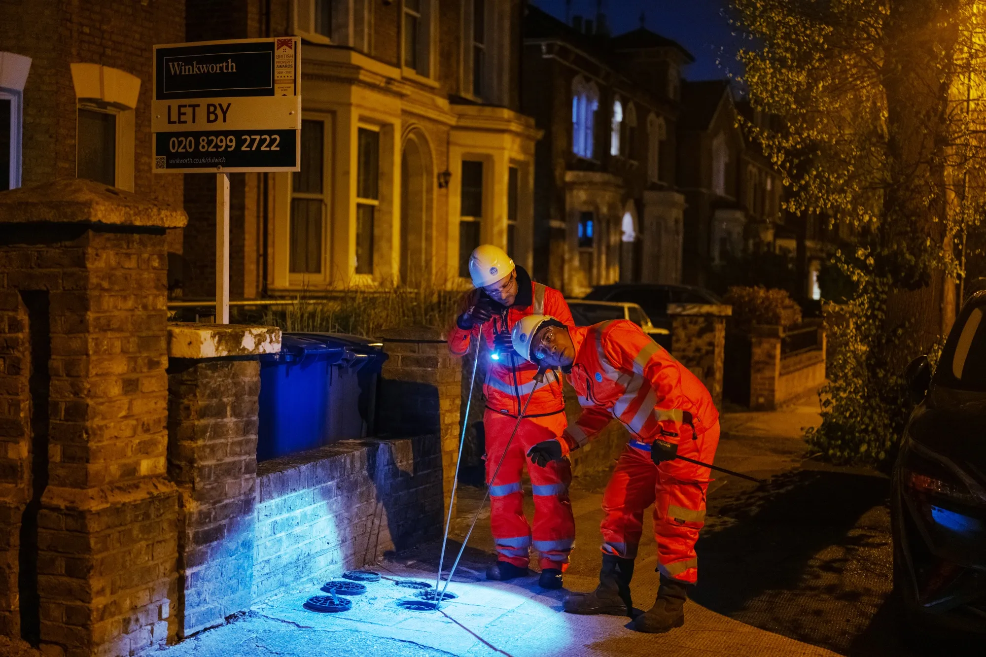 Engineers Ciprian Daraban and Matthew Morris from&nbsp;Thames Water listen for leaks&nbsp;on May 3.&nbsp;