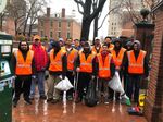 Ahmadiyya volunteers pick up trash in Independence National Historical Park in Philadelphia.
