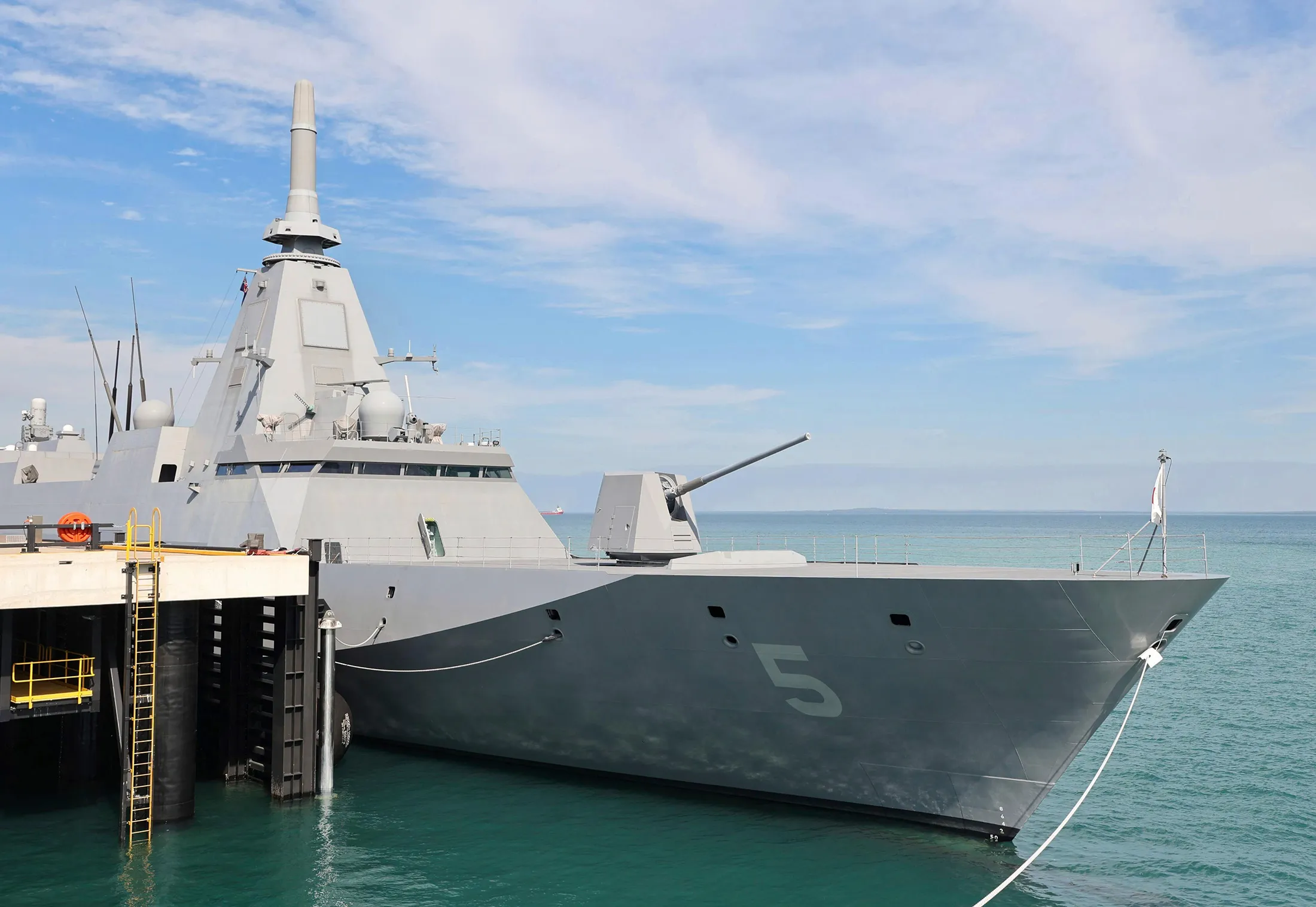 Japanese warship the JS Yahagi, a Mogami-class stealth frigate from Japan’s Maritime Self-Defense Force, is docked in Darwin, Australia, on June 6.