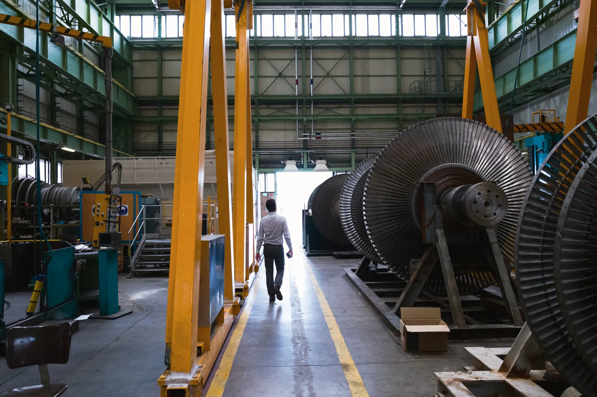 The workshop for geothermal maintenance services at the Enel geothermal power site in Larderello, Italy.
