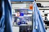 Chemicals sit inside a refrigerator at a lab in Cambridge, Massachusetts.