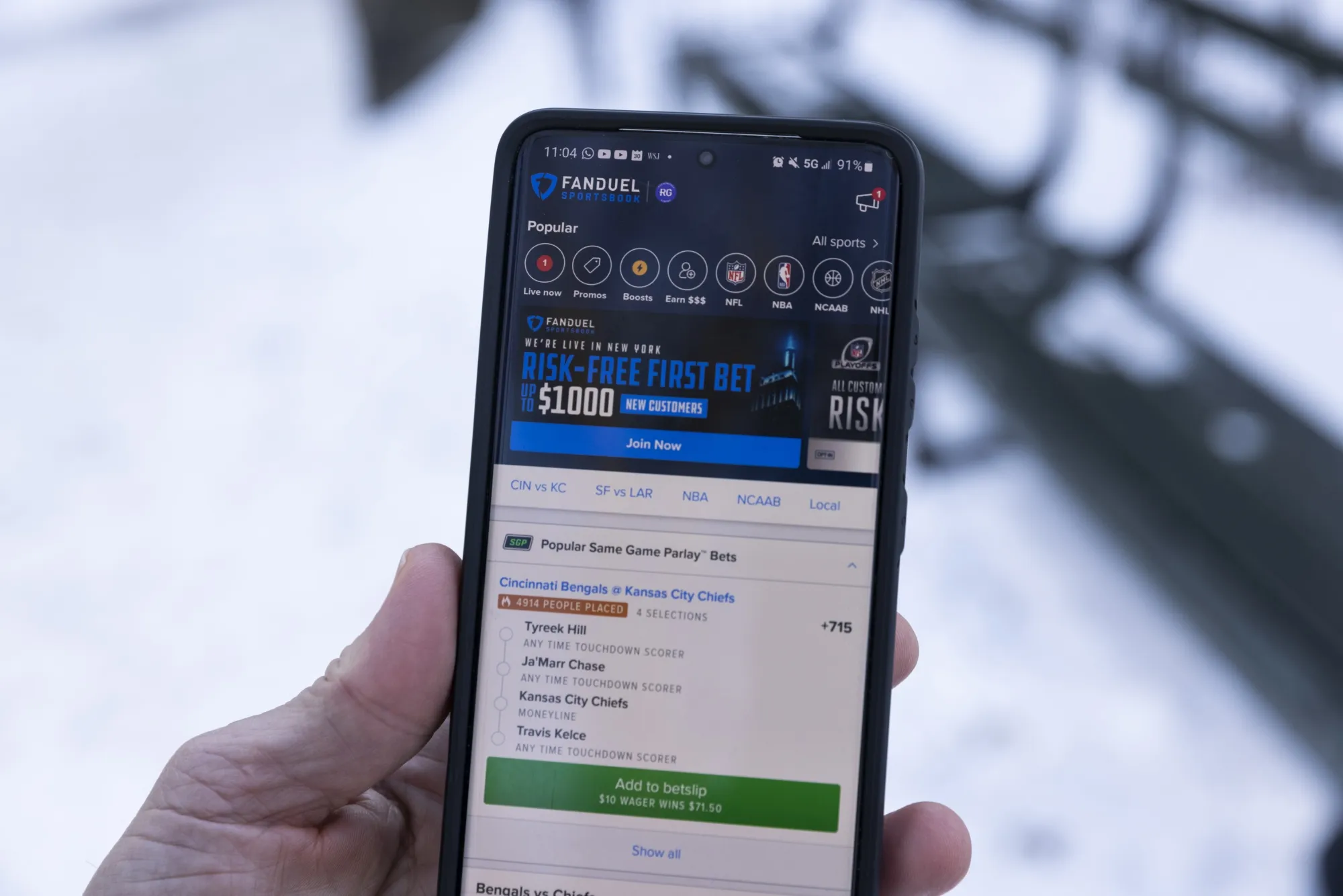 The FanDuel app on a smartphone.