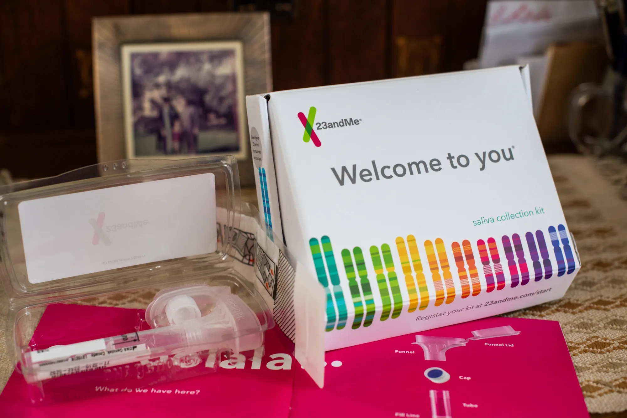 A 23andMe Ancestry + Traits Service DNA kit.