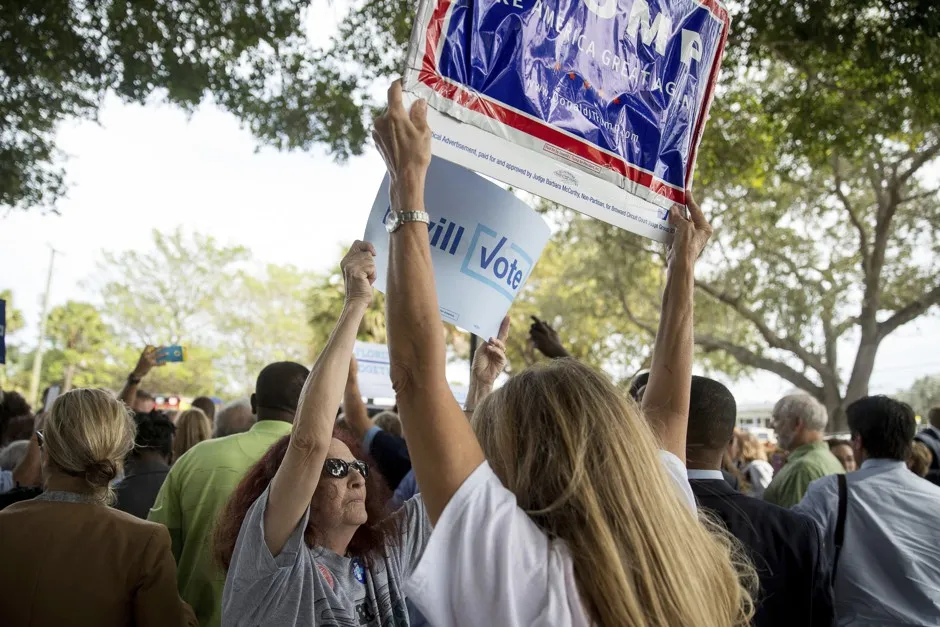 More to come? A supporter of Hillary Clinton attempting to block a Donald Trump supporter in Pompano Beach, Fla.