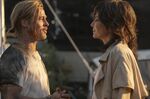 This image released by Sony Pictures shows Brad Pitt, left, and Sandra Bullock in a scene from the film &quot;Bullet Train.&quot;  (Scott Garfield/Sony Pictures via AP)