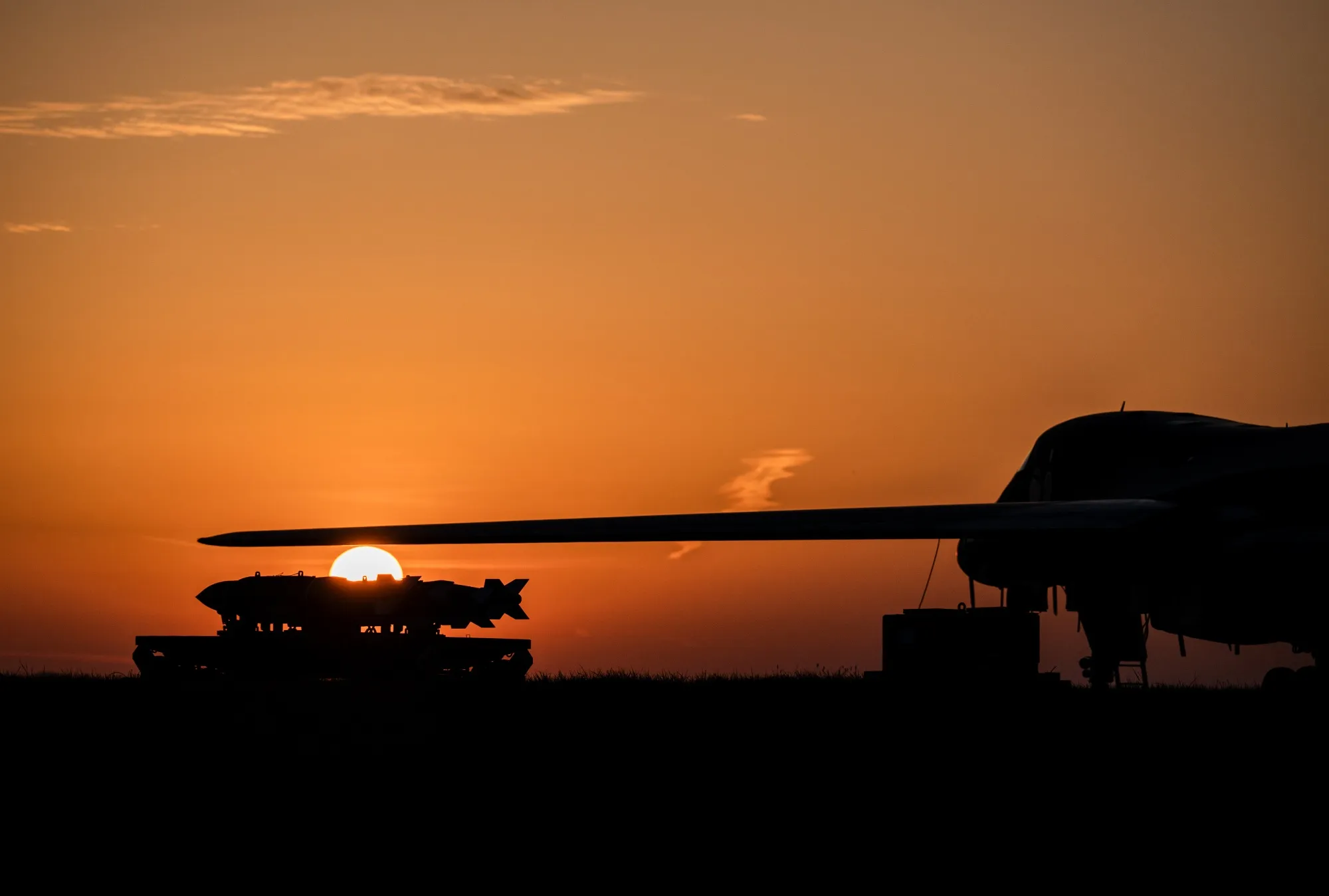 Bombs under the wing of a US Air Force Rockwell B-1B Lancer bomber at RAF Fairford in Fairford, UK, on Wednesday.