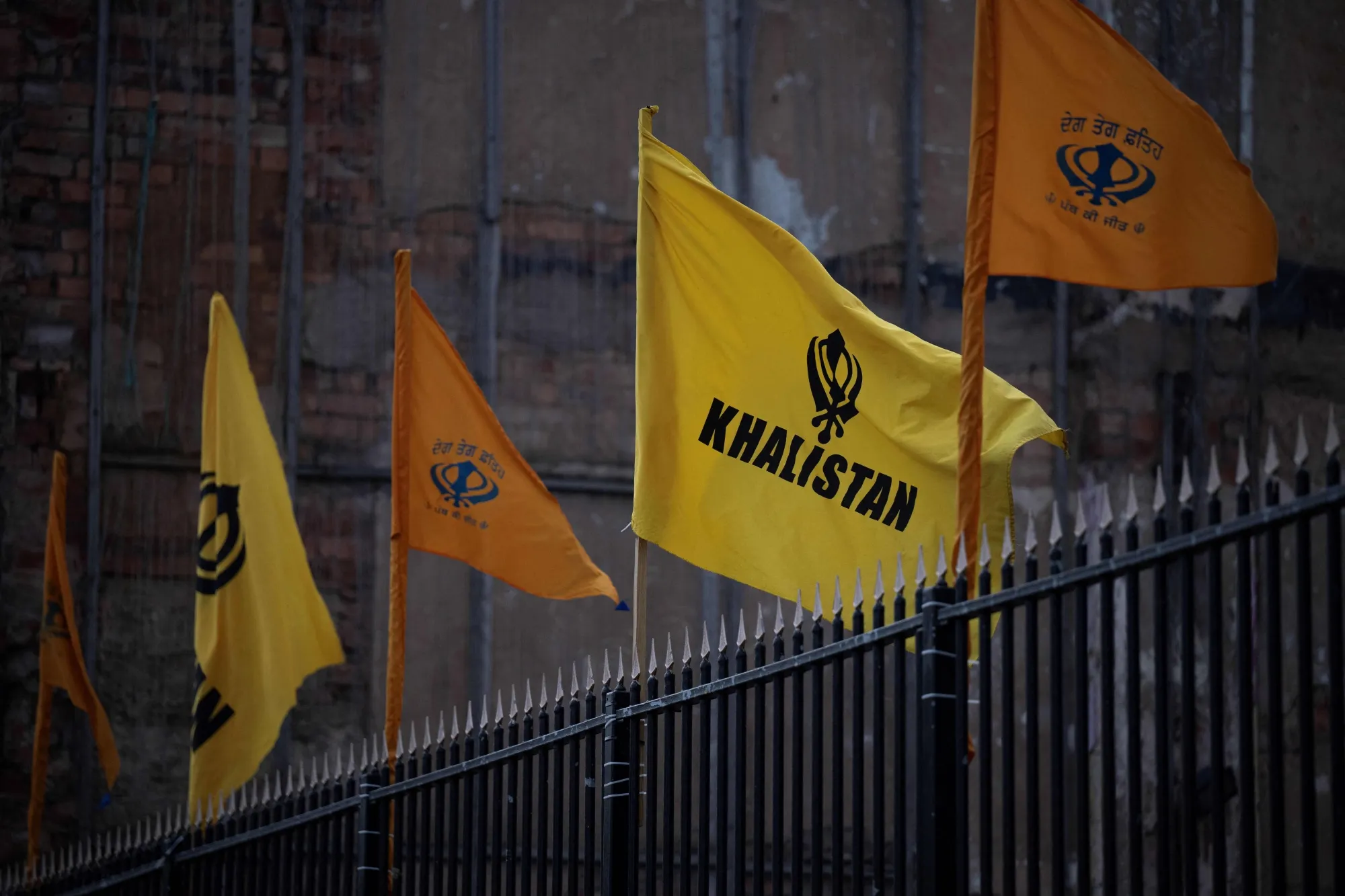 Flags promoting the Khalistan movement.&nbsp;