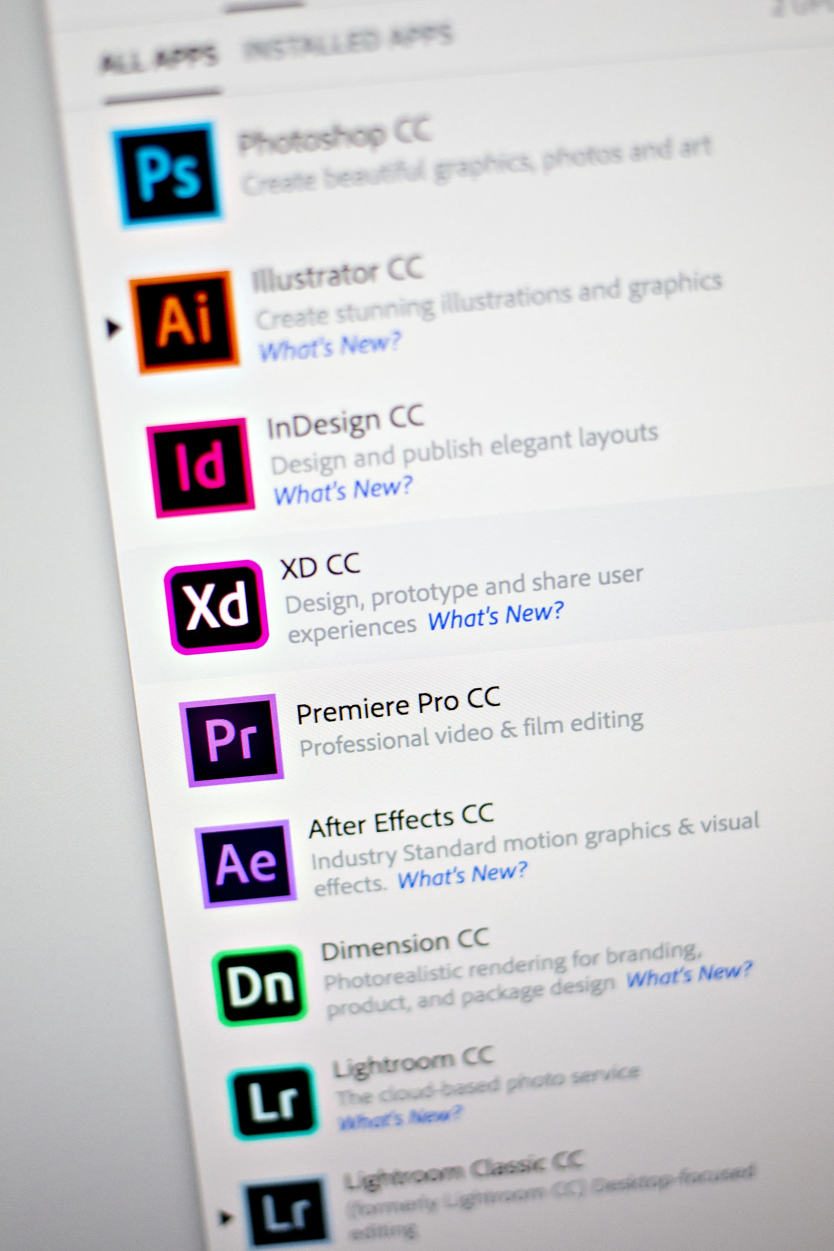 Adobe Systems Inc. Creative Cloud application icons.