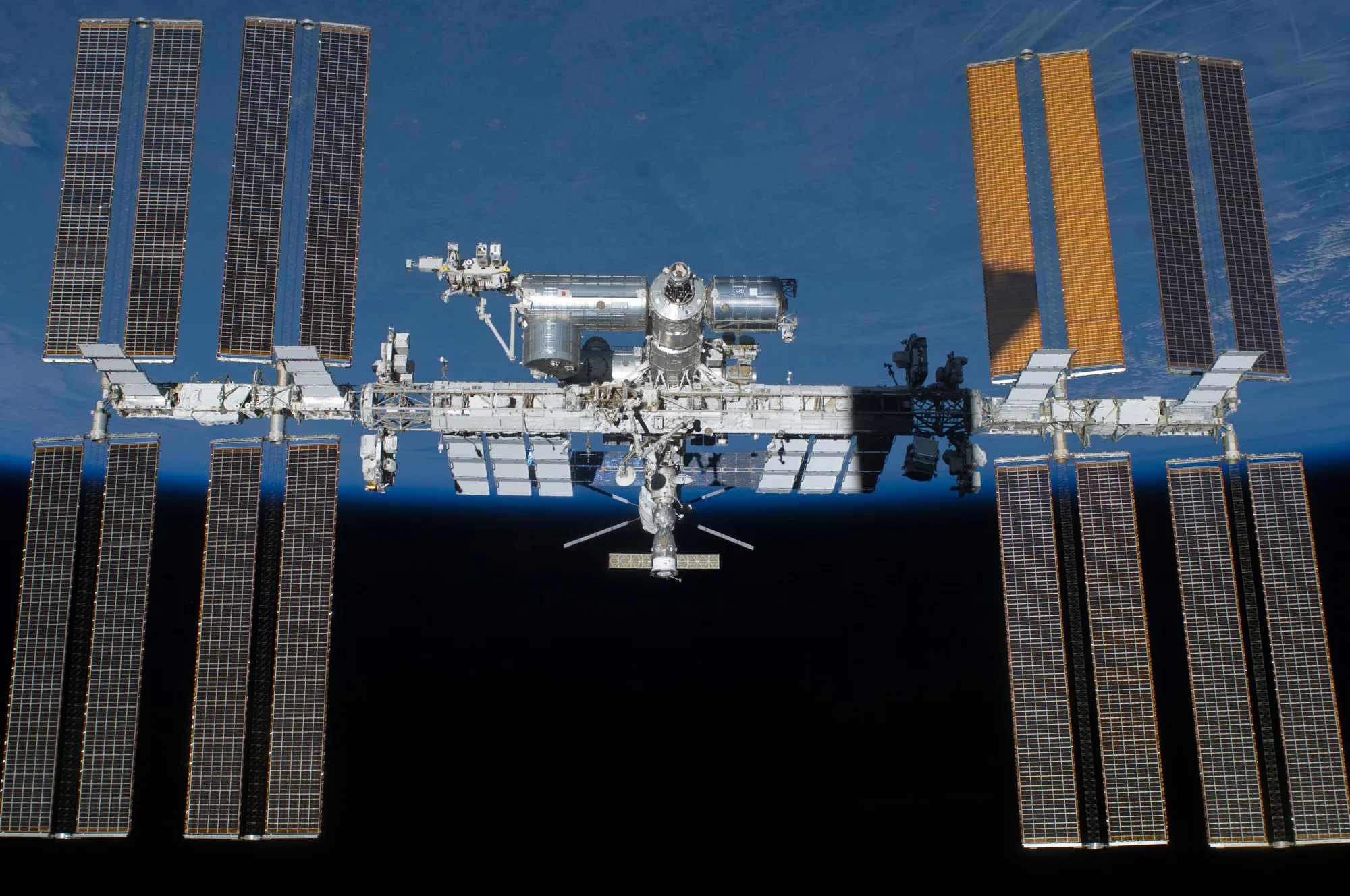 The International Space Station orbiting the Earth.