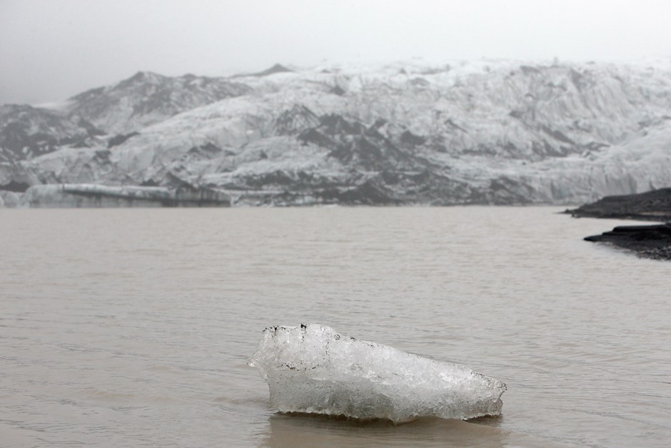 Ice has retreated by more than half a mile since 1931 at Iceland's Solheimajokull glacier, shown on October 16, 2015.