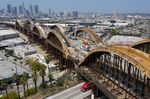 Construction by Skanska AB on the Sixth Street Viaduct replacement project in Los Angeles, California, April 6, 2021.