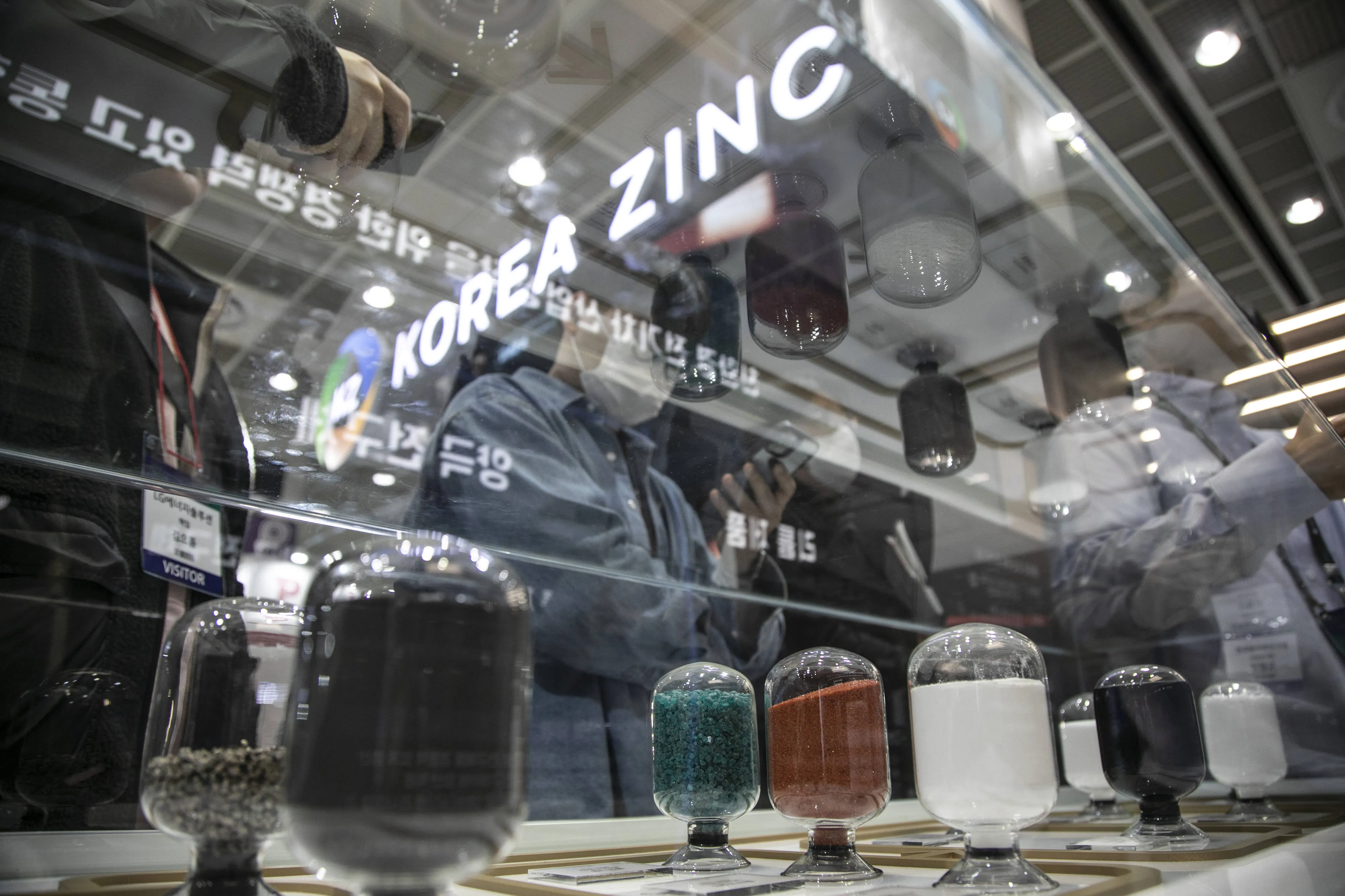 Raw materials for battery manufacturing at the Korea Zinc Co. booth at the InterBattery exhibition in Seoul, South Korea, on March 16.