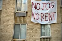 A banner against eviction in Washington, DC., in August. 