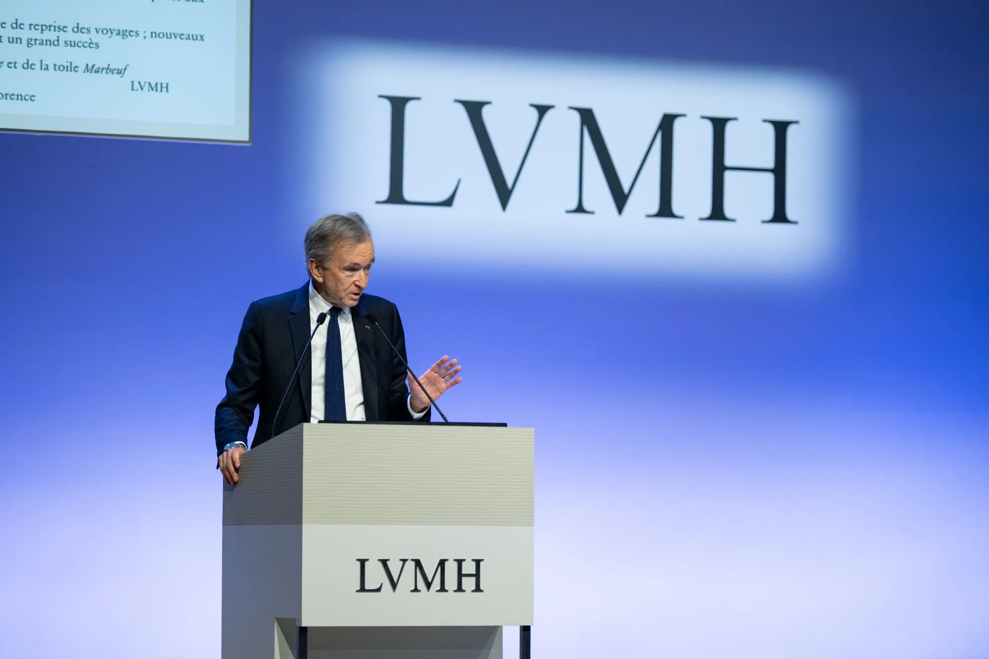 Bernard Arnault during an earnings news conference at the company's headquarters in Paris.