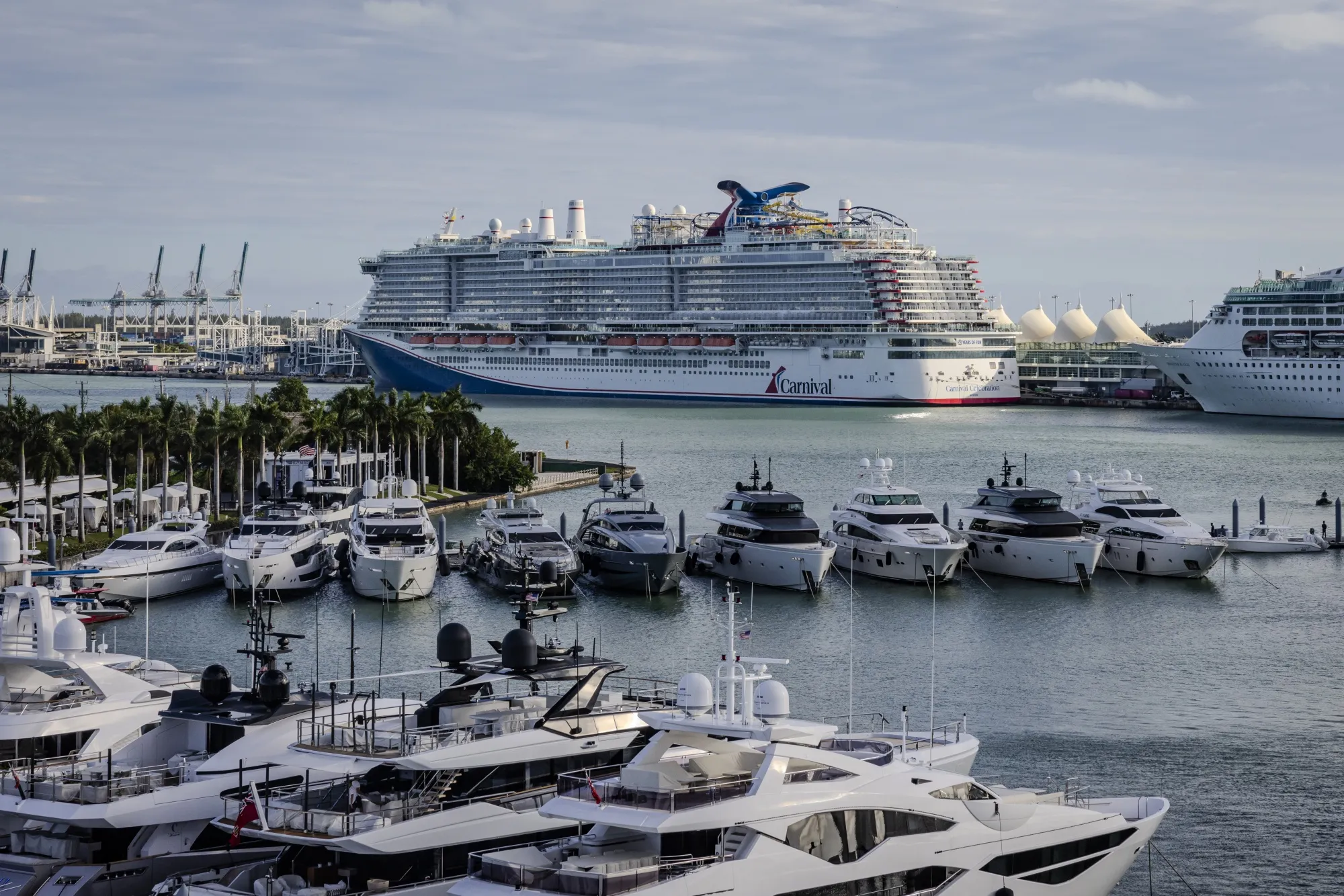 The Carnival Celebration cruise ship docked at the cruise terminal at Port Miami in Miami, Florida.