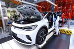 A Volkswagen ID.5 electric sports utility vehicle on the assembly line at the automaker's plant in Zwickau, Germany.