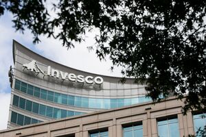A logo sign outside of the headquarters of Invesco Ltd., in Atlanta, Georgia on October 7, 2017.