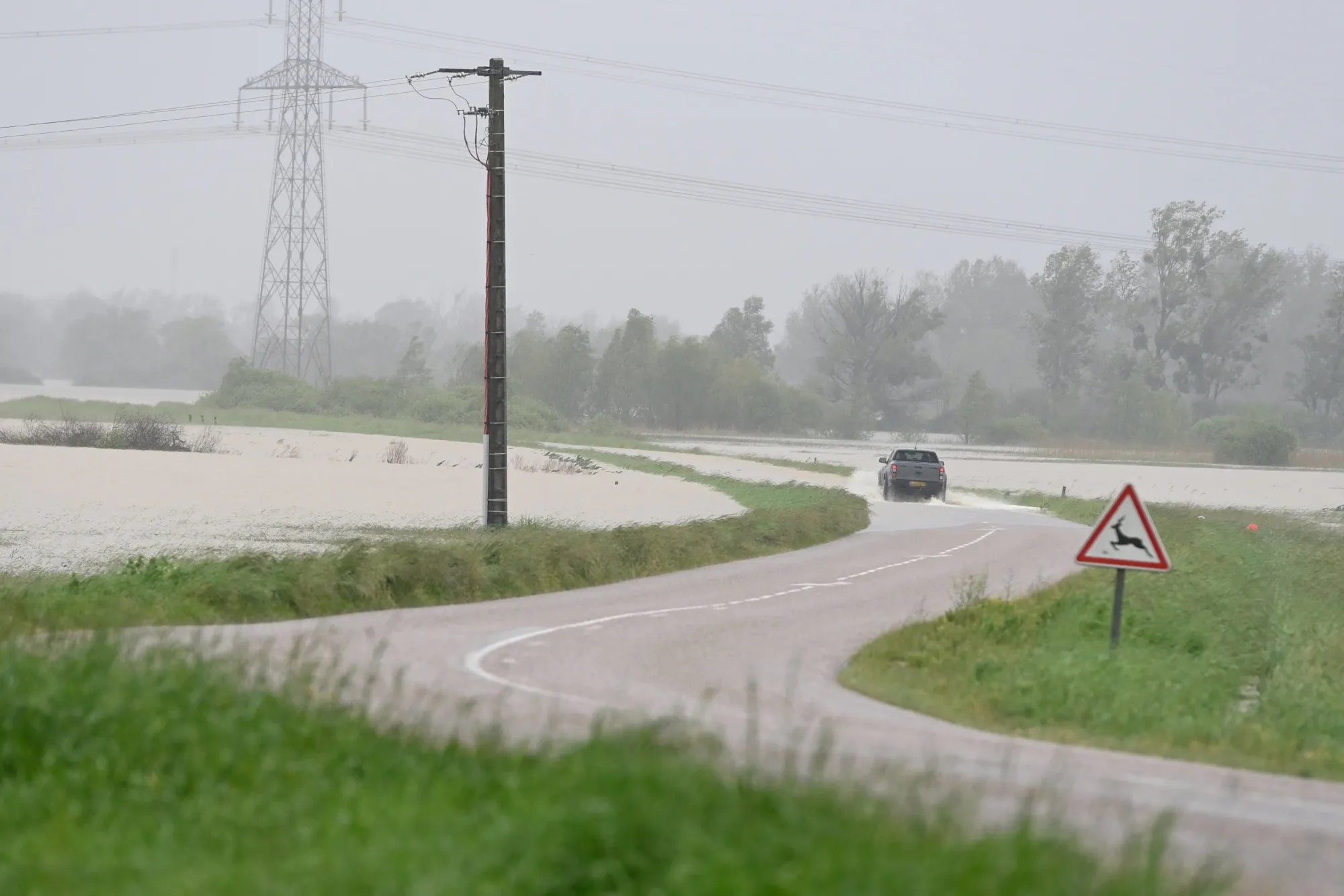 A flooded road in Roupeldange, France, on May 17.&nbsp;Floods and landslides across the country have caused severe damage to agricultural areas.&nbsp;