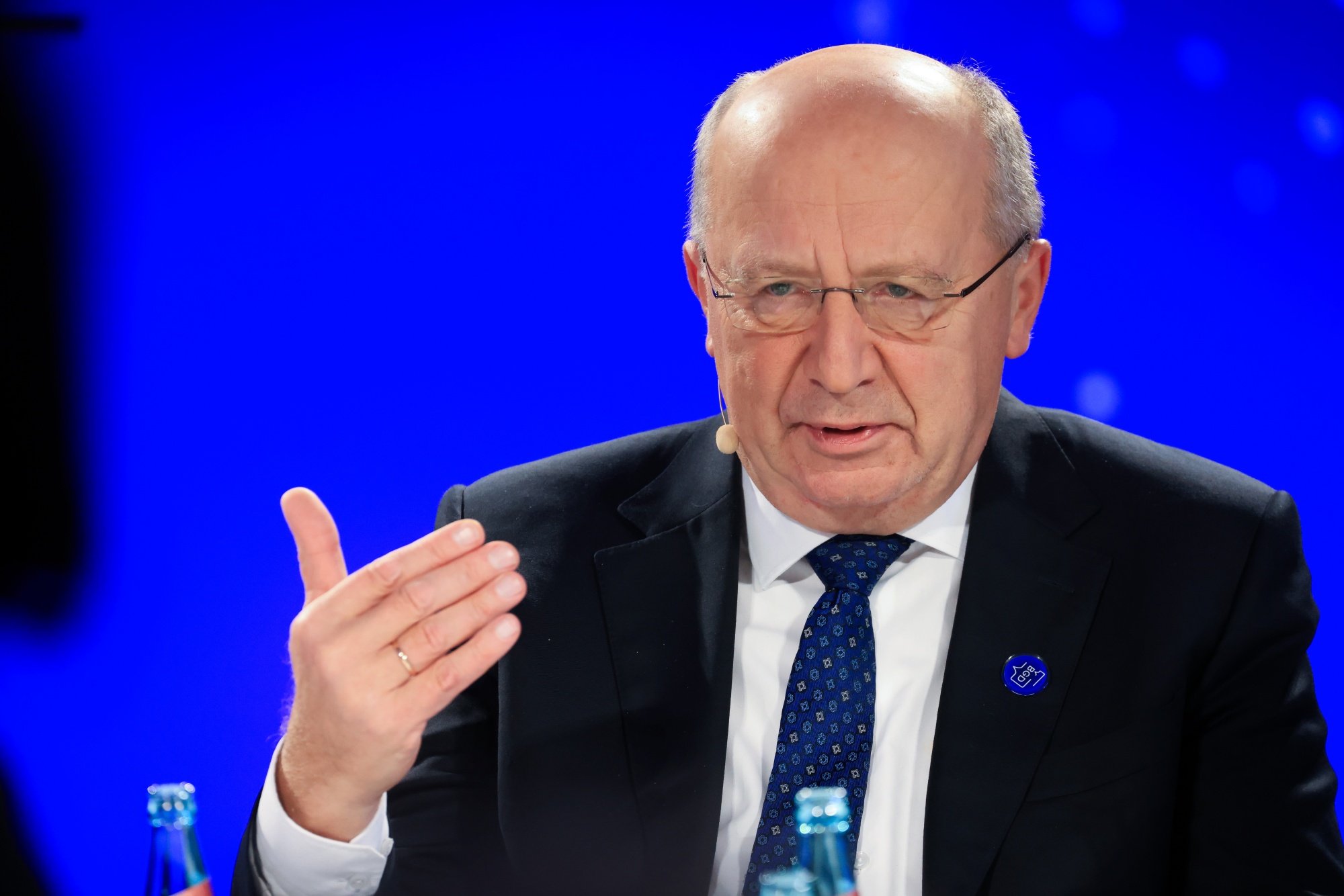 Andrius Kubilius, defence and space commissioner of the European Union, at the Berlin Global Dialogue in Berlin, Germany, on Thursday, Oct. 23, 2025. The forum runs until Saturday, Oct. 25. Photographer: Krisztian Bocsi/Bloomberg 