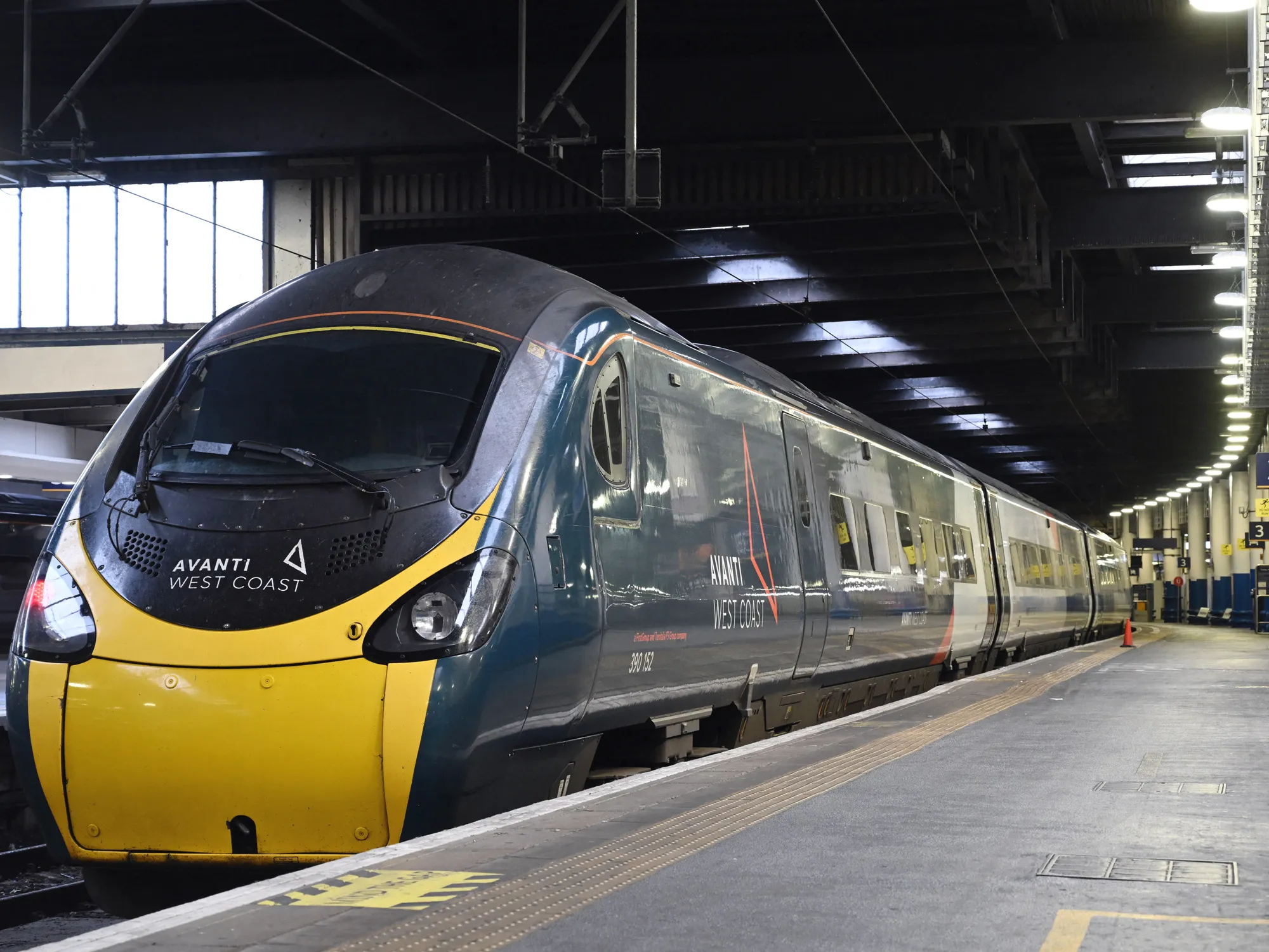 An Avanti West Coast train is at Euston Station in London.