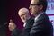 Jeremy Corbyn, leader of the U.K. opposition Labour Party, left, listens as Owen Smith, candidate for leadership of the U.K. opposition Labour Party, speaks during a head-to-head debate in front of an audience of party members the National Conference Centre, in Solihull, U.K., on Thursday, Aug. 18, 2016. Whoever wins the leadership will have a battle to overcome the lead in the polls for Theresa May's Conservatives. Photographer: Simon Dawson/Bloomberg
