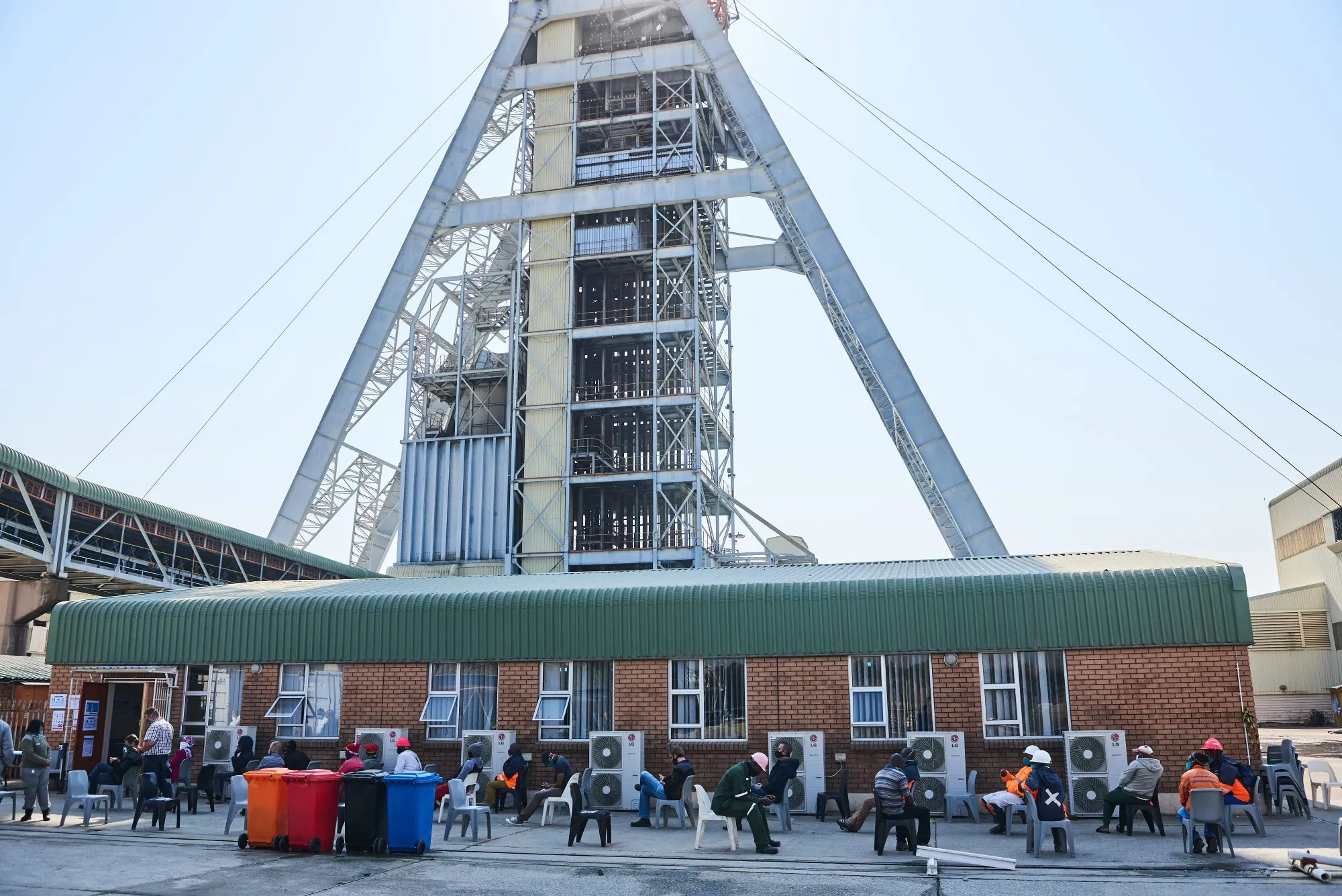 Miners wait for their vaccinations at Anglo Platinum’s Tumela Mine in&nbsp;Amandelbult, South Africa.