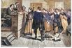 Old engraved illustration of witchcraft at Salem Village, trials were a series of hearings and prosecutions of people accused of witchcraft in colonial Massachusetts between February 1692 and May 1693