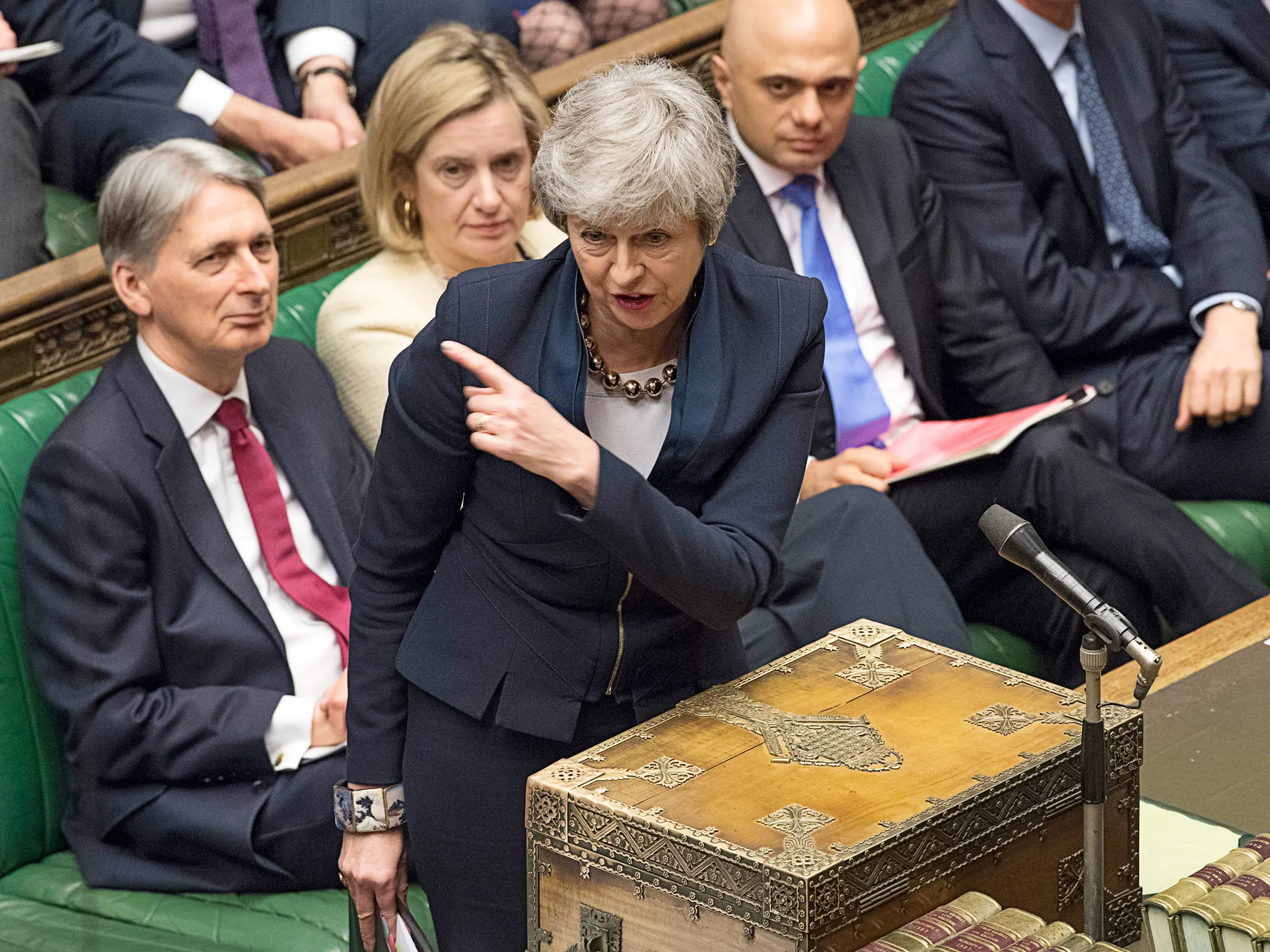 Theresa May speaks in Parliament on April 10.