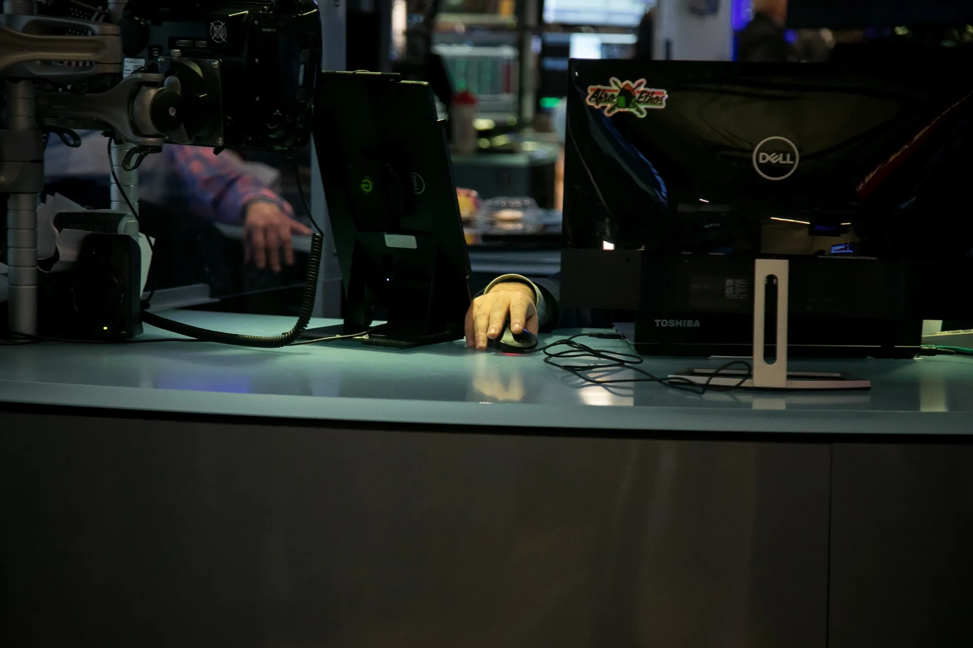 Traders work on the floor of the New York Stock Exchange in New York.