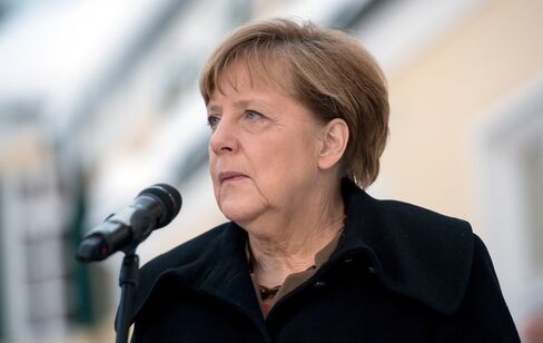 Angela Merkel speaks in Wildbad Kreuth on Jan. 20, 2016 . Photographer: Pepter Kneffel/AFP/Getty Images