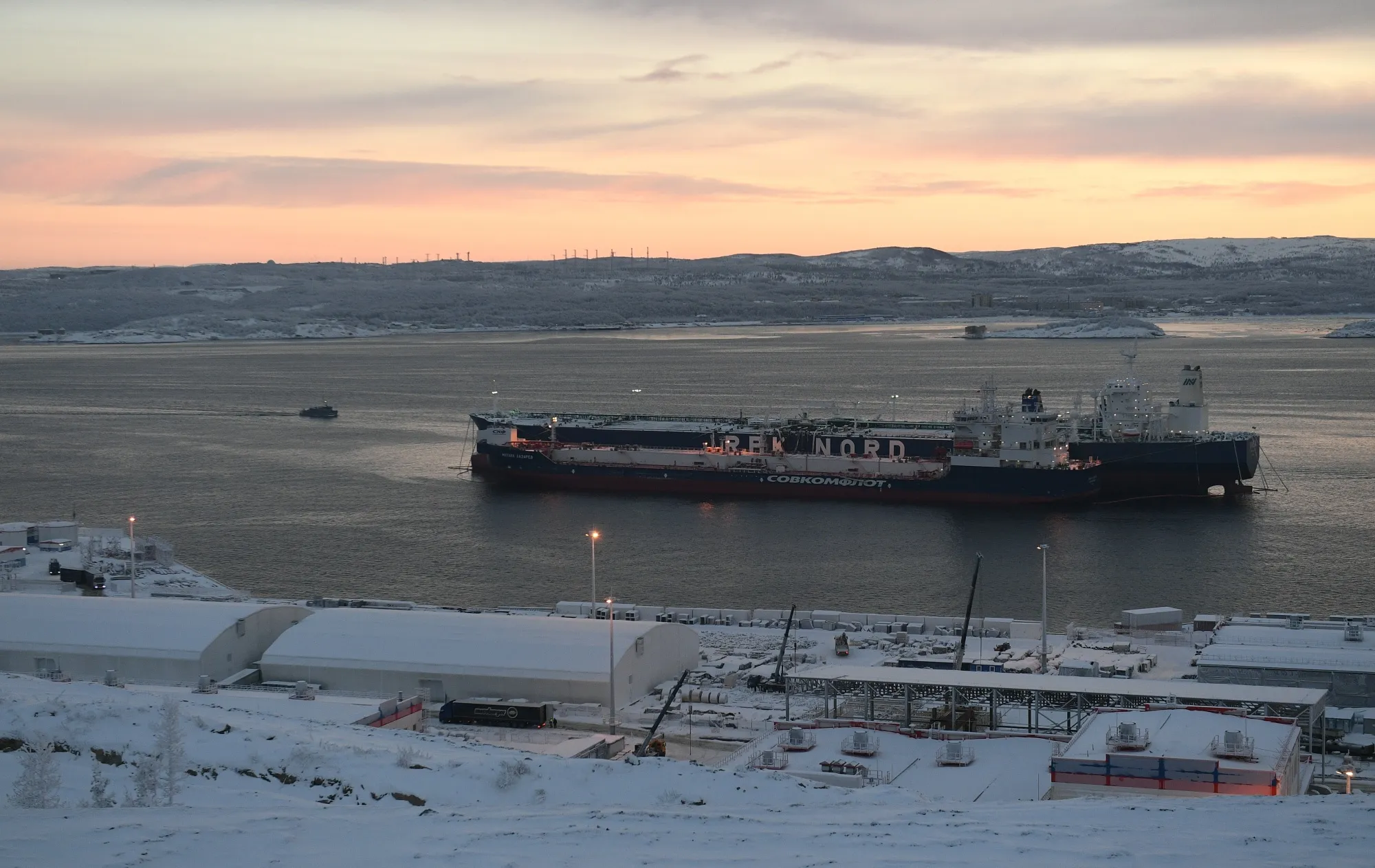 A tanker of the Sovcomflot company&nbsp;near the village of Belokamenka, Murmansk region, Russia.