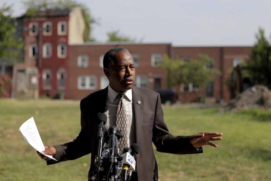 Housing Secretary Ben Carson appears in Baltimore in July.