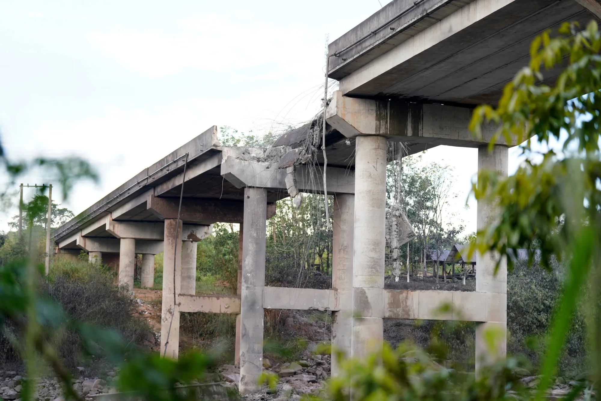 A damaged bridge in Pursat near the Cambodia-Thailand border in Camboida on Dec. 13.